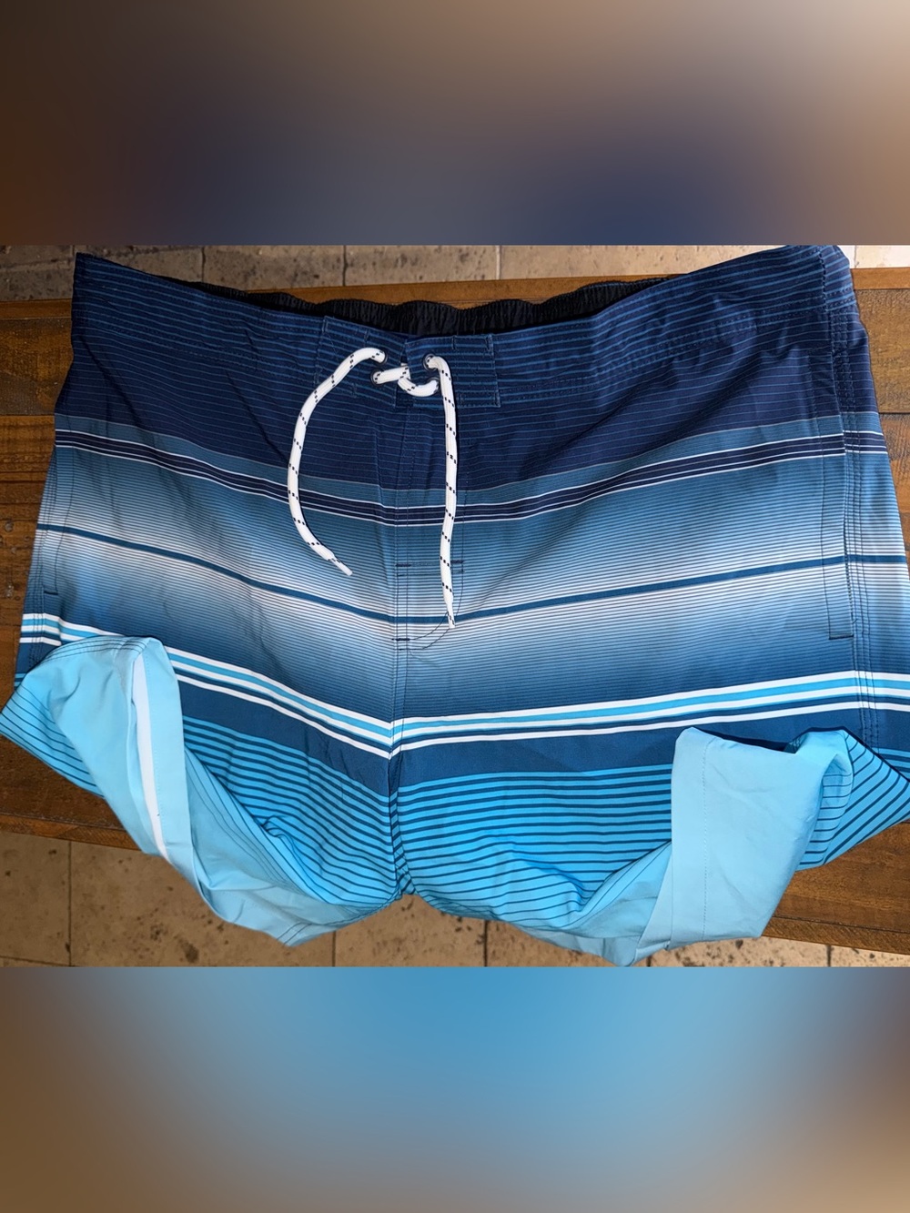 Target Men's Navy and Light Blue Striped Swim Shorts